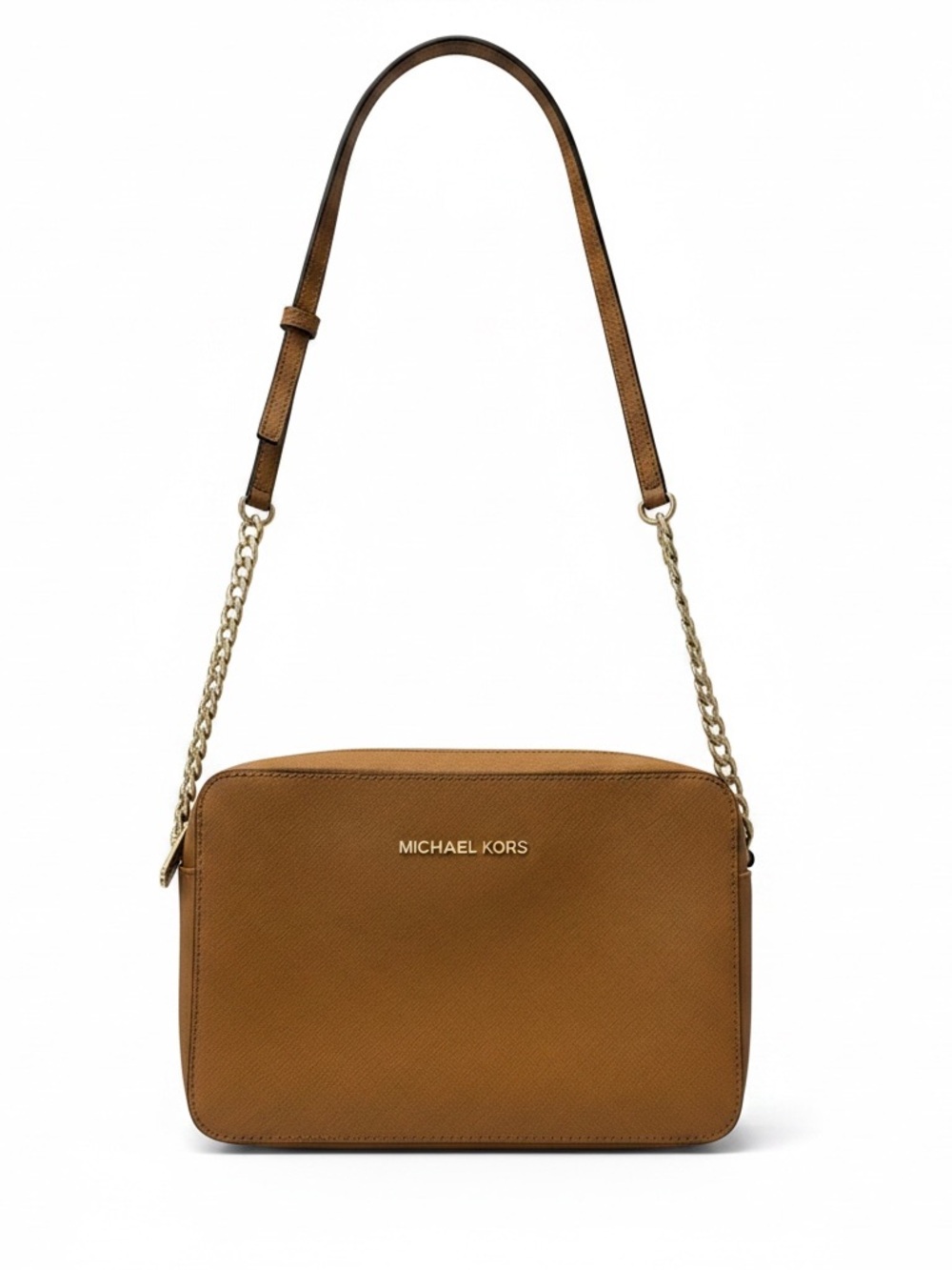 Michael Kors Tan Saffiano Leather Crossbody with Gold Chain